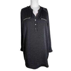 H&M Divided Womens‎ Black Satin Shirt DressRoll Tab Sleeve Size 12 no